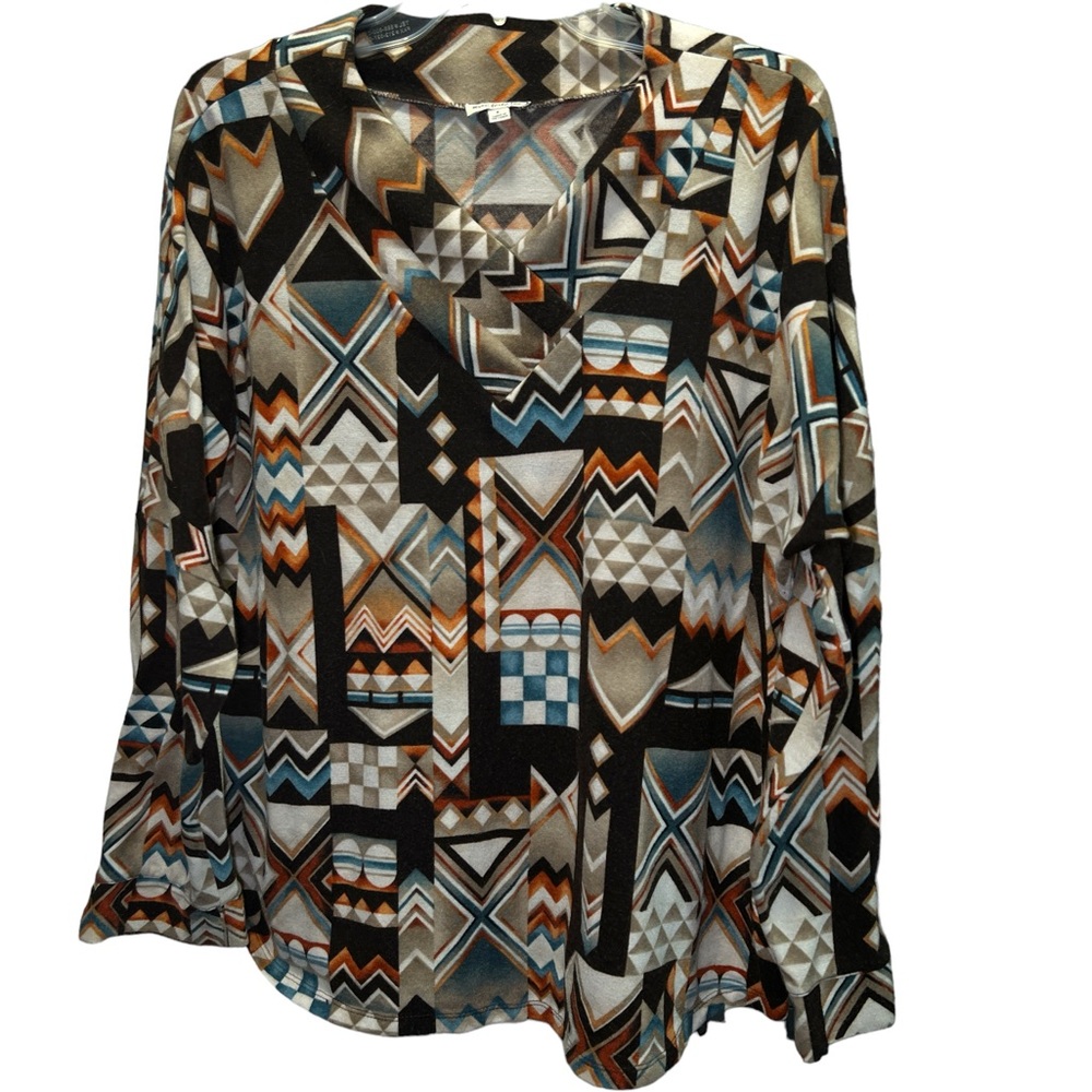 Seven Forty Two EUC shades of brown and blue v-neck top. Size large